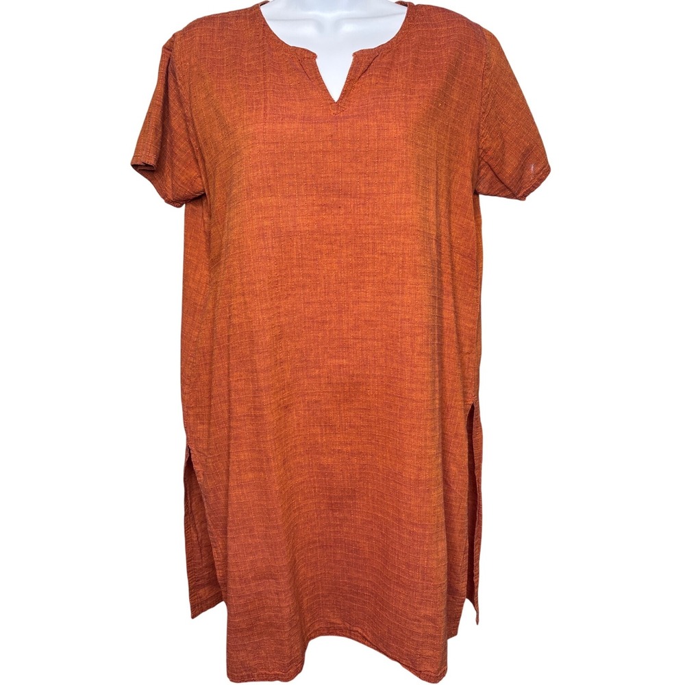 FABINDIA‎ Orange Cotton Tunic Kurta Dress L Boho-Chic Artisan Minimalist Indian
